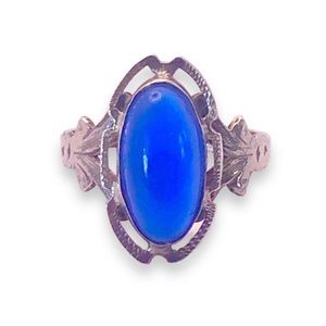 [vintage] Sterling Silver Vibrant Blue Gemstone Art Deco Ring - Size 7